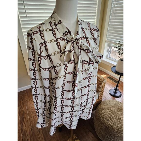 Talbots Crepe Tie Neck Top Chainlink Blouse Women's Size M NWT Equestrian - Picture 6 of 10